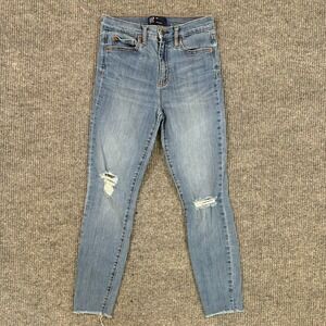 GAP Denim Womens Legging Size 26 Regular Blue Distressed Raw Hem Mid Rise